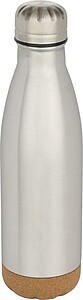 Cove 500 ml double wall vacuum insulated stainless steel water bottle with cork details, silver