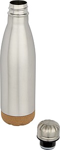 Cove 500 ml double wall vacuum insulated stainless steel water bottle with cork details, silver