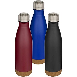 Cove 500 ml double wall vacuum insulated stainless steel water bottle with cork details, solid black
