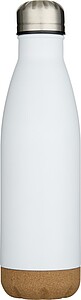 Cove 500 ml double wall vacuum insulated stainless steel water bottle with cork details, white