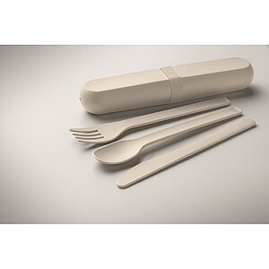 Cutlery set and case in PLA, beige