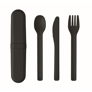 Cutlery set and case in PLA, black