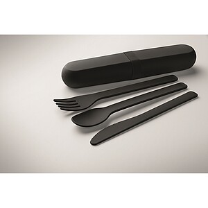 Cutlery set and case in PLA, black