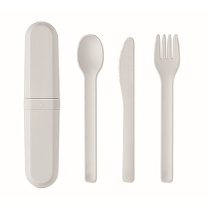 Cutlery set and case in PLA, white