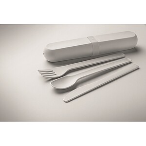 Cutlery set and case in PLA, white