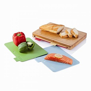Cutting board with 4pcs hygienic boards, brown