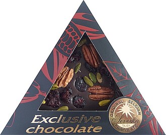 dark chocolate with pecans, pistachios and cranberries 55g