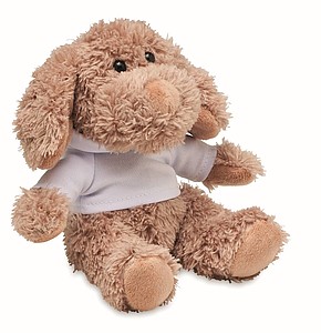 Dog plush wearing a hoodie