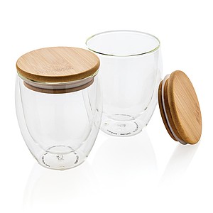 Double wall borosilicate glass with bamboo lid 250ml 2pc set