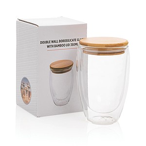 Double wall borosilicate glass with bamboo lid 350ml 2pc set