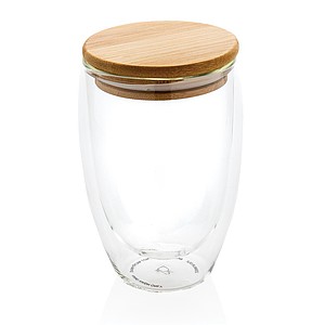 Double wall borosilicate glass with bamboo lid 350ml, transp