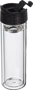 Double wall glass bottle with stainless steel sieve, leakproof