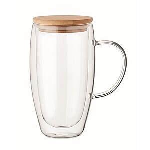 Double wall glass mug 450ml, transparent