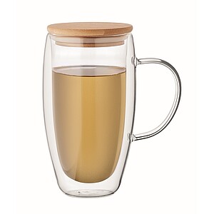 Double wall glass mug 450ml, transparent
