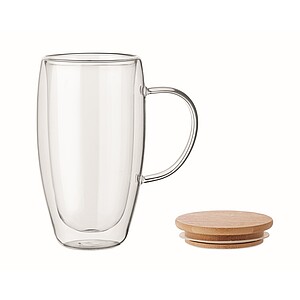 Double wall glass mug 450ml, transparent