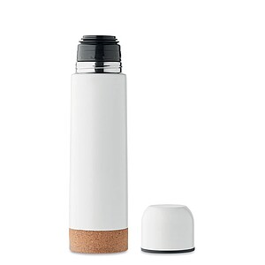 Double wall vacuum insulated flask in recycled stainless steel with cork detail base