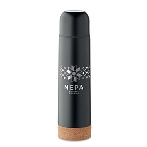 Double wall vacuum insulated flask in recycled stainless steel with cork detail base