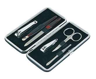 Elegant manicure set, consists of 6 pieces, packed in a rectangular pouch,colour black