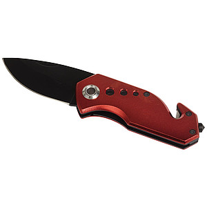 Emergency pocket knife "Distress" with integrated belt cutter,colour red, black