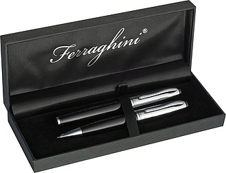 Ferraghini writing set with a ballpen and a rollerball pen, black