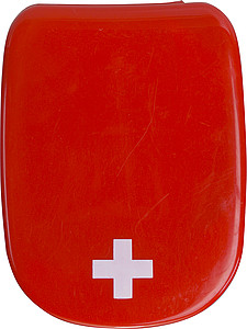 First aid kit in a plastic caseRed