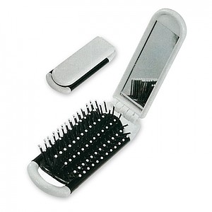 Foldable hairbrush with mirror, white