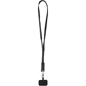 Franz recycled plastic smartphone lanyard with built-in data sync and 65W fast charge 5-in-1 cable, solid black