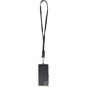 Franz recycled plastic smartphone lanyard with built-in data sync and 65W fast charge 5-in-1 cable, solid black