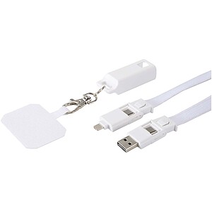 Franz recycled plastic smartphone lanyard with built-in data sync and 65W fast charge 5-in-1 cable, white