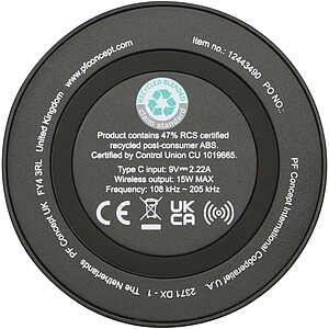 Freal 15W recycled plastic wireless charging pad, solid black