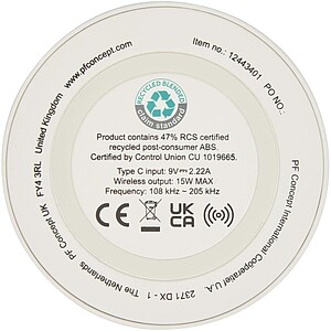 Freal 15W recycled plastic wireless charging pad, white