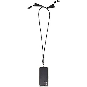 Funi recycled plastic smartphone lanyard with built-in data sync and 100W fast charge 5-in-1 cable, solid black