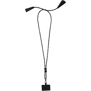 Funi recycled plastic smartphone lanyard with built-in data sync and 100W fast charge 5-in-1 cable, solid black