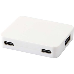 Gaia 4-port USB hub with USB-A and Type-C output and dual input - made from recycled plastic, white