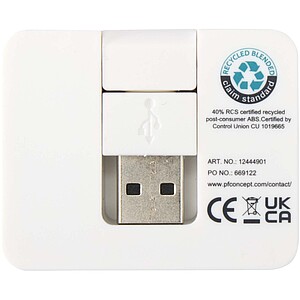 Gaia 4-port USB hub with USB-A and Type-C output and dual input - made from recycled plastic, white