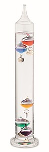 Galileo thermometer in glass