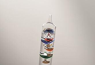 Galileo thermometer in glass