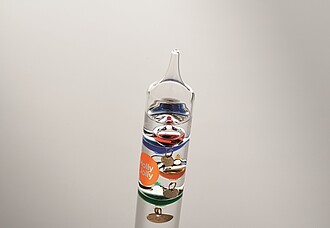 Galileo thermometer in glass