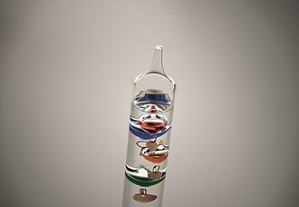 Galileo thermometer in glass