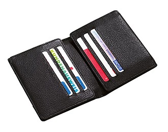 Genuine leather credit card wallet "Wall Street" different slip-in pockets,colour black