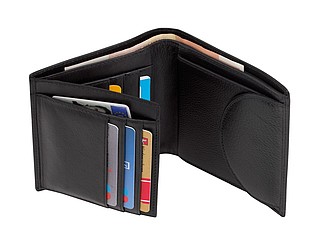Genuine leather wallet "Dow Jones" with slip-in pockets for cards,colour black