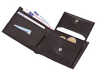 Genuine leather wallet with various slip-in pockets and a pocket for coins,colour black