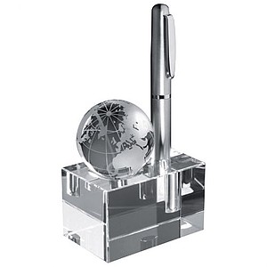 Glass block with globe, transparent