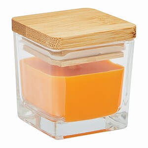 Glass box candle with bamboo lid , orange