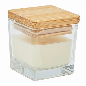 Glass box candle with bamboo lid, white