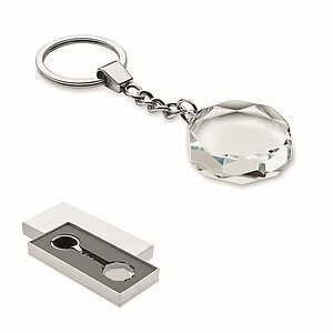Glass round award key ring, transparent