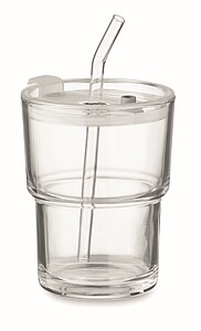 Glass tumbler with straw 400ml, transparent