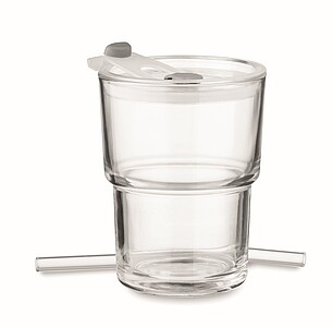 Glass tumbler with straw 400ml, transparent