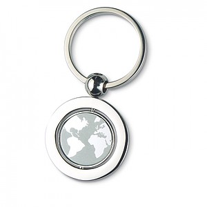 Globe metal key ring, silver
