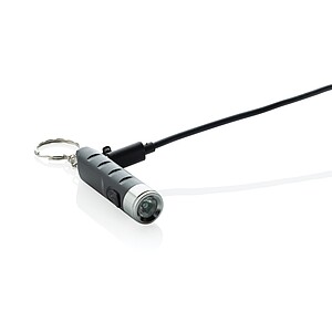 Globix RCS recycled plastic USB re-chargeable keychain torch, black